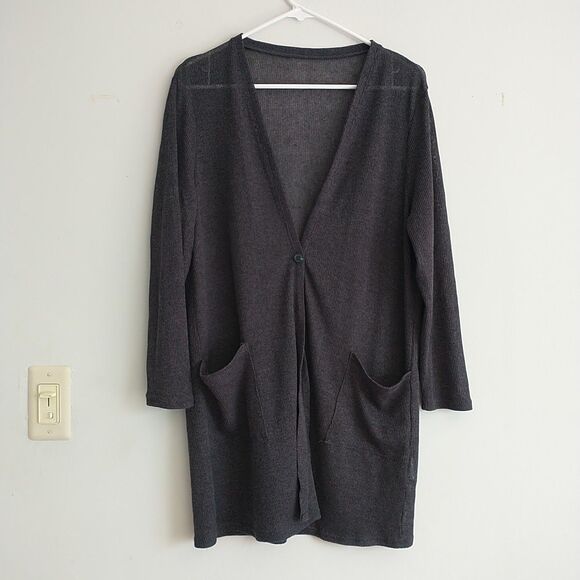 Montagut Long Line Cardigan Women M Gray Lighweight Sheer Minimalist Lagenlook - Picture 1 of 9